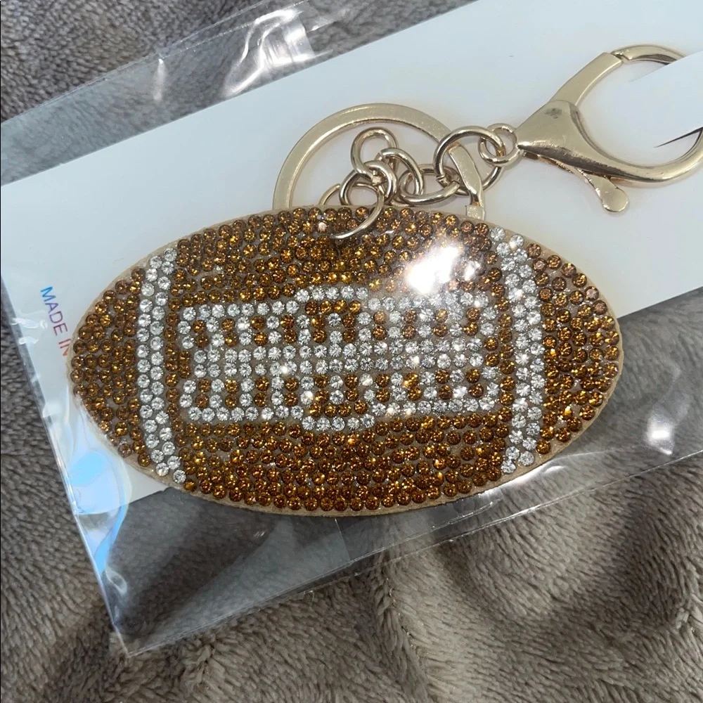 Football rhinestone brown and silver Sparkle Key Holder keychain NWT